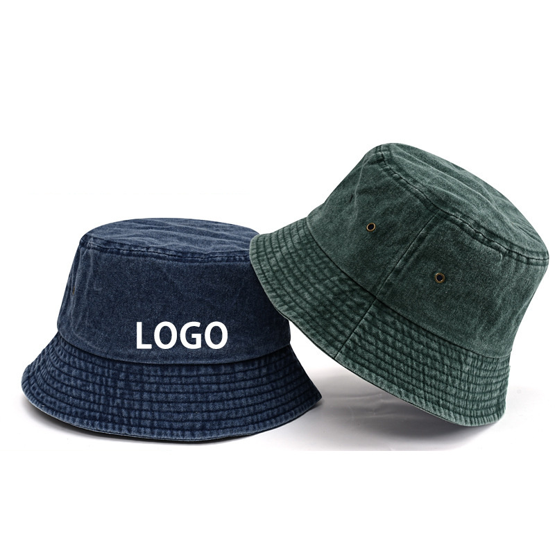 Solid Cowboy Vintage Retro Cotton Washed Denim Bucket Hat For Women Men