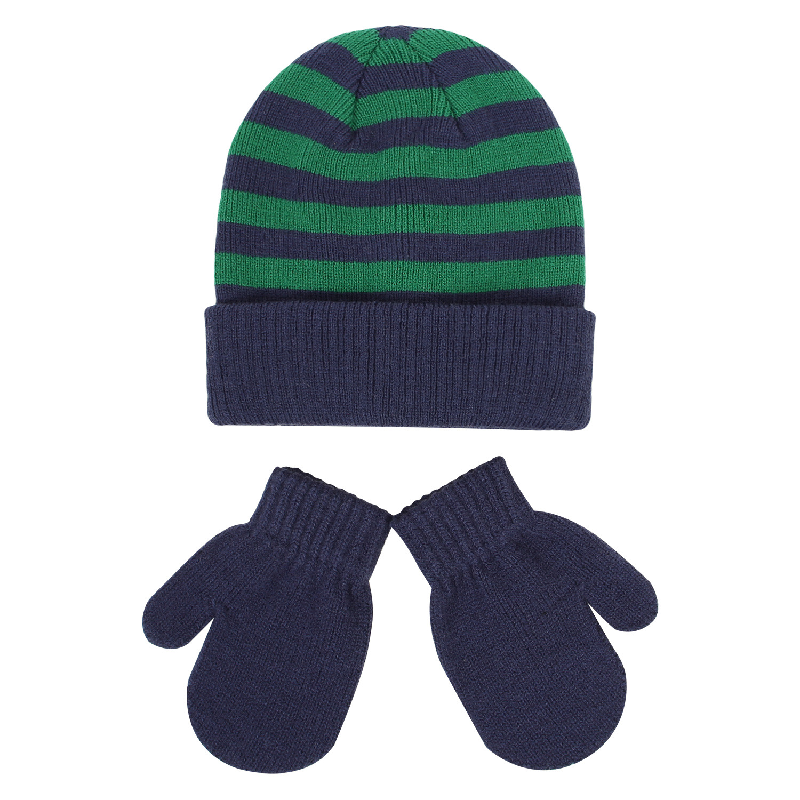 Winter Toddler Warm Knit Striped Beanie And Gloves Set Baby Hat And Mittens For Boys Girls