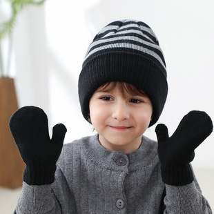 Winter Toddler Warm Knit Striped Beanie And Gloves Set Baby Hat And Mittens For Boys Girls