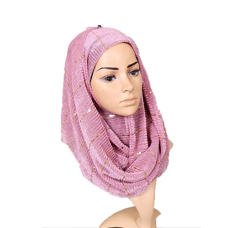 Wholesale In Stock Fashion Glitter Shiny Crinkle Women Prayer Shawl Polyester Shimmer Hijabs Scarfs 2019