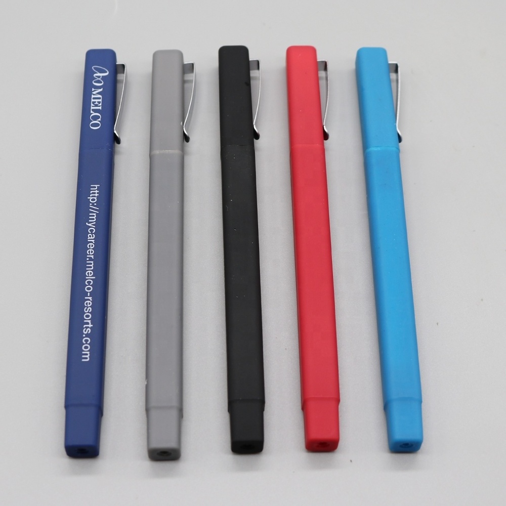 Hot sales promotional  high quality luxury clip rubber plastic square w hotel ball pen with custom logo