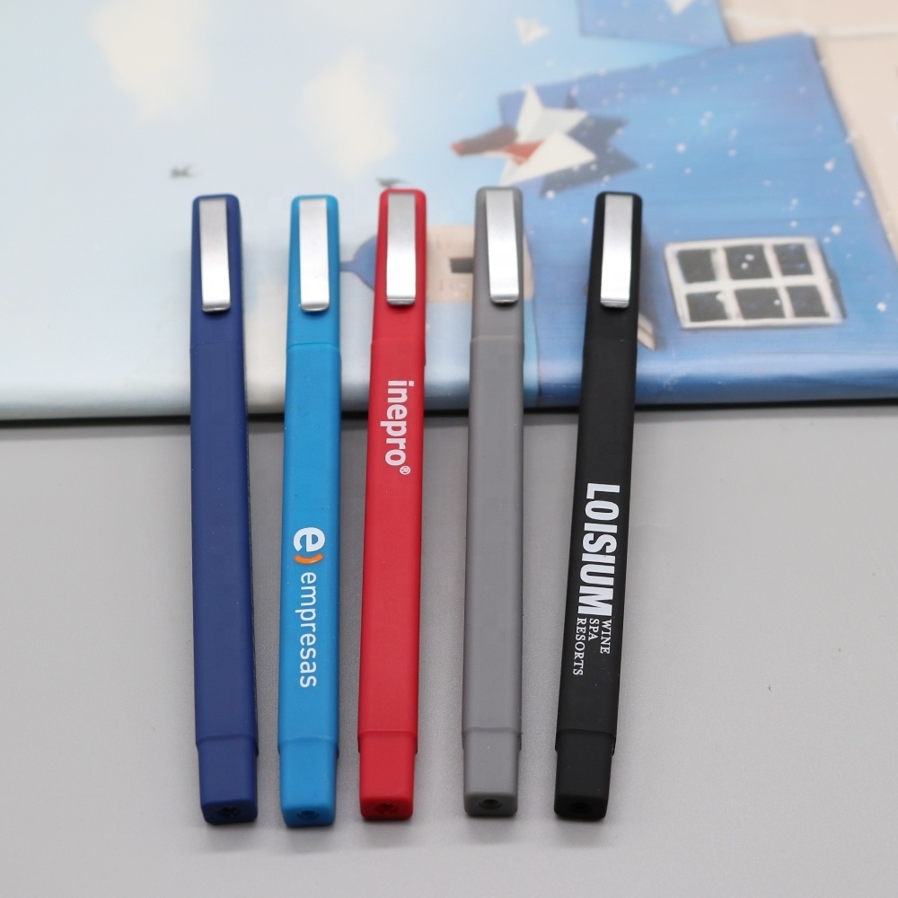 Hot sales promotional  high quality luxury clip rubber plastic square w hotel ball pen with custom logo