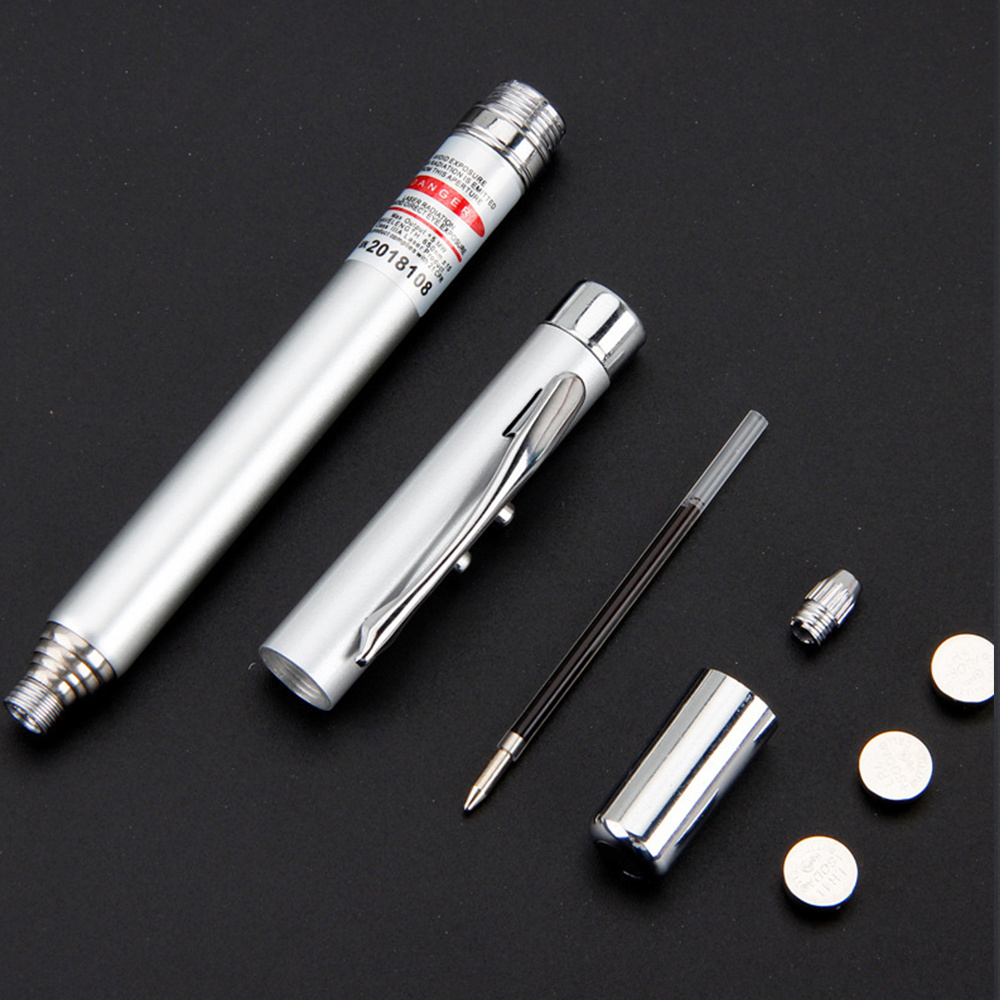 5 in 1 Red Laser Pointer Retractable Telescopic Antenna Teaching Pointer Magnet Pen LED Flashlight Ball Pen with Metal Case