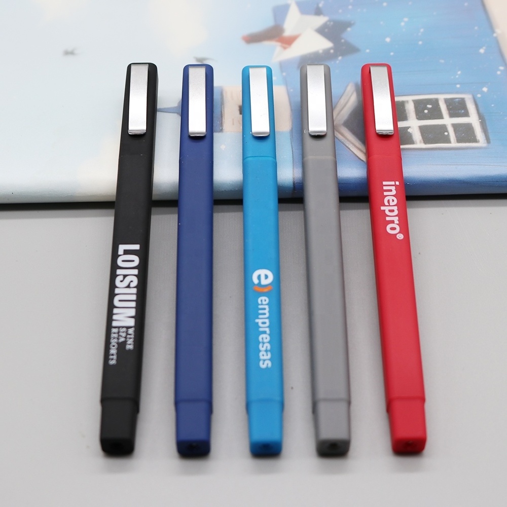 Hot sales promotional  high quality luxury clip rubber plastic square w hotel ball pen with custom logo