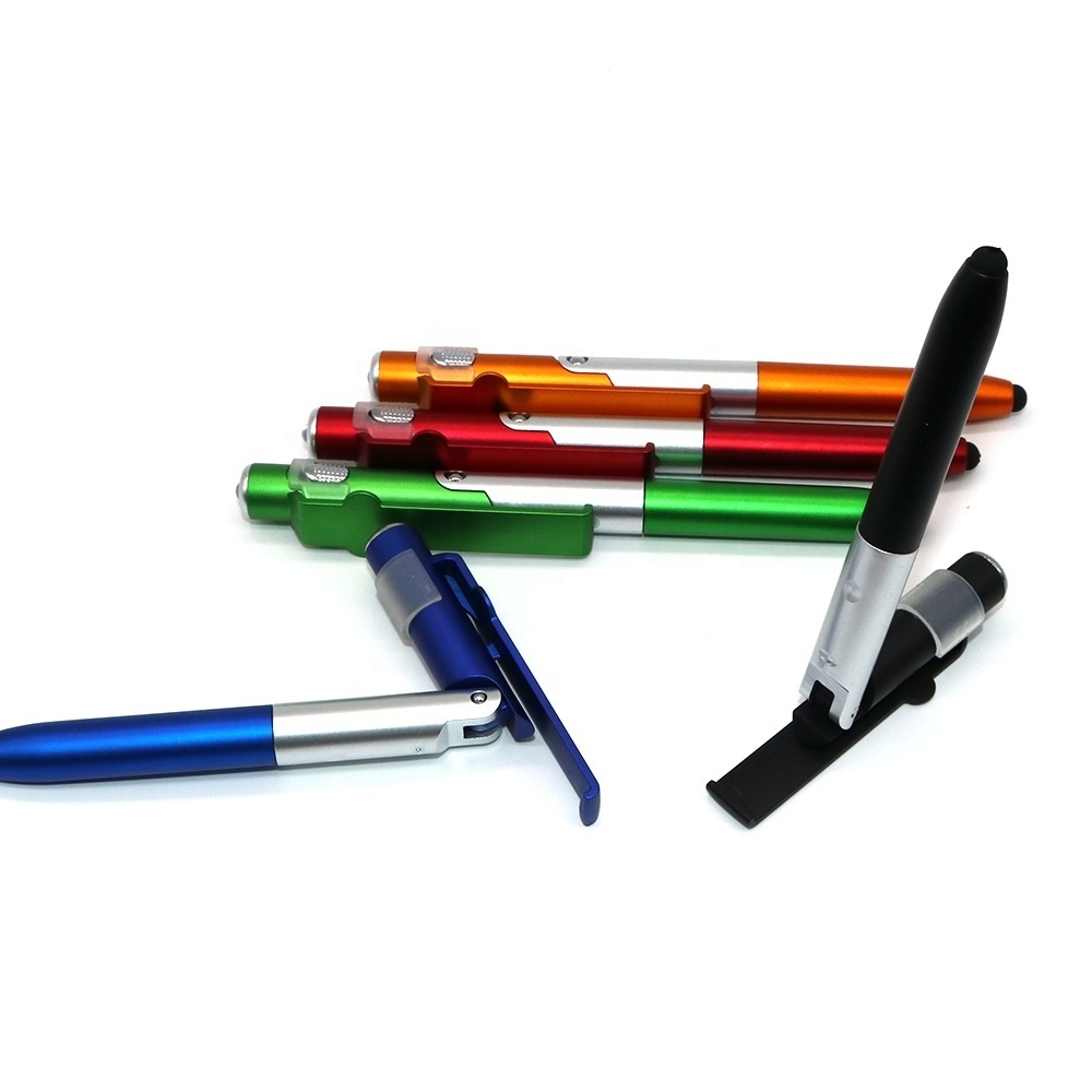 hot-selling 5 in 1 multifunction light pen touch stylus ballpoint pen with phone holder for customized gift ball pen