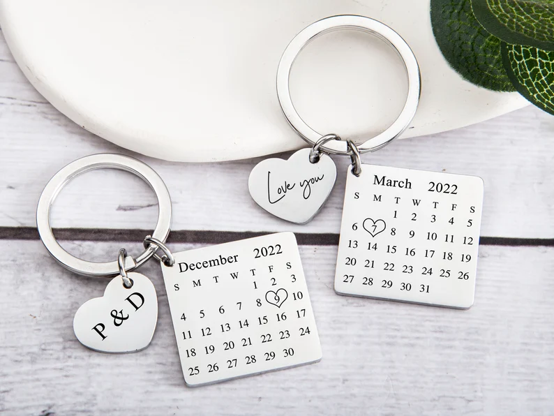 Mom Keychain Teacher Appreciation Gifts Personalised Calendar Keychain Custom Date Keyring Engraved Stainless Steel Keychain