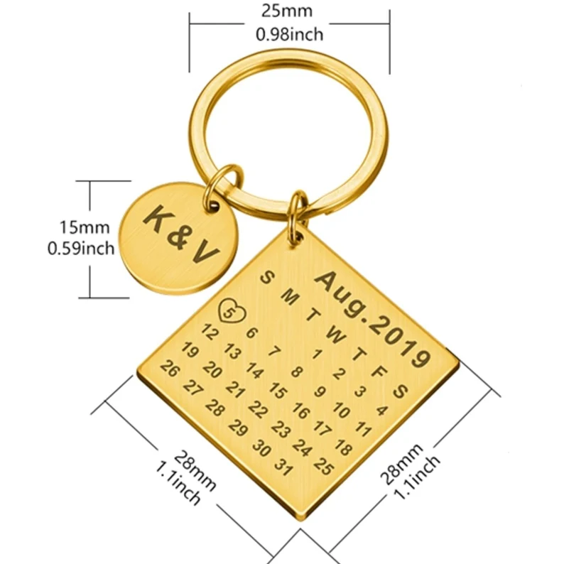 Mom Keychain Teacher Appreciation Gifts Personalised Calendar Keychain Custom Date Keyring Engraved Stainless Steel Keychain