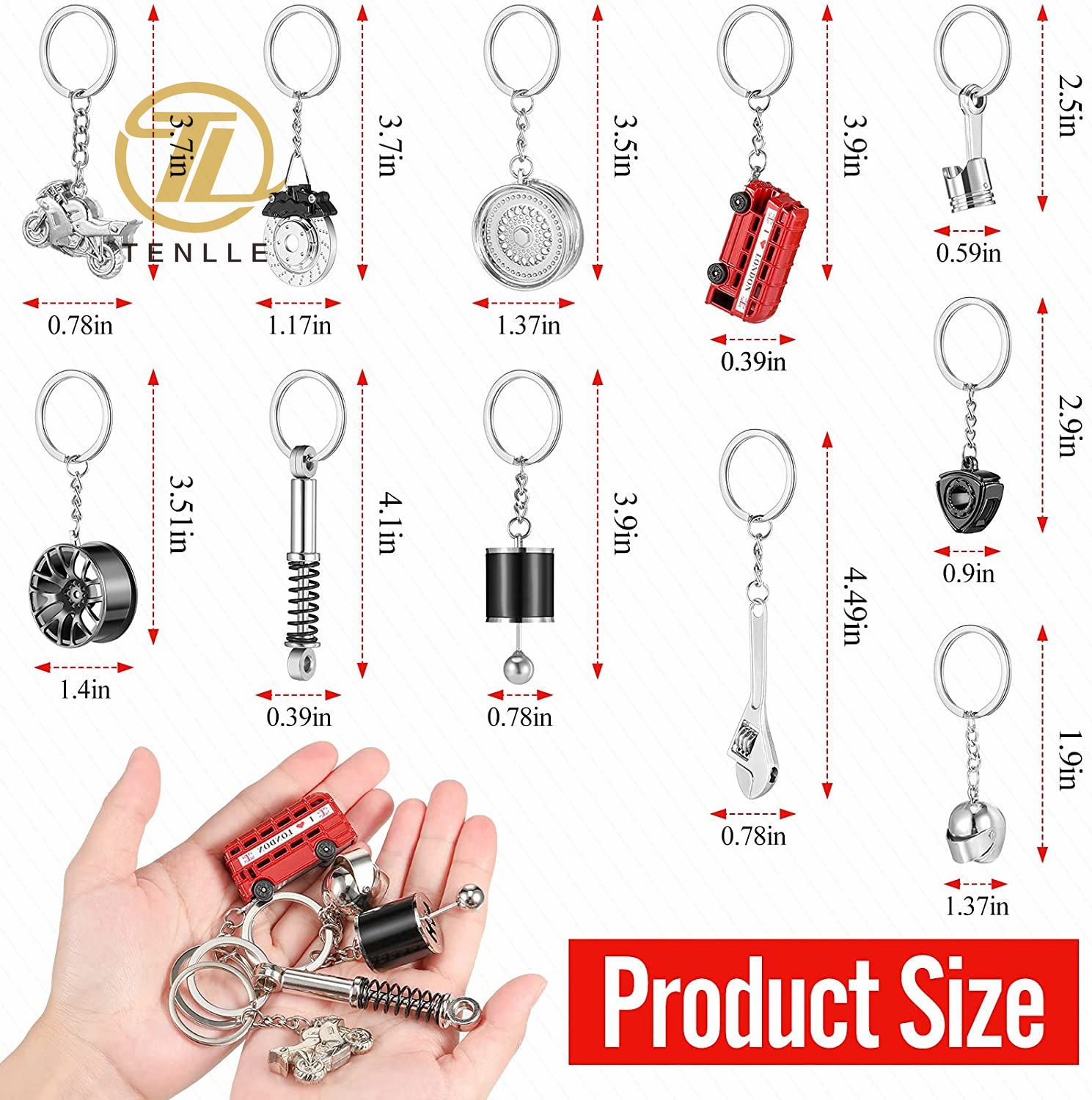 Car Accessories Rotary Turbine Key Ring Wrench Motorcycle Helmet Rim Brake Rotor Keyring Red Bus Car Wheel Tyre Keychain