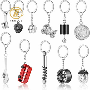 Car Accessories Rotary Turbine Key Ring Wrench Motorcycle Helmet Rim Brake Rotor Keyring Red Bus Car Wheel Tyre Keychain