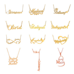 Wholesale 14K 18K 24K Gold Plated Custom Stainless Steel Arabic Initial Letter Pendant Name Chain Necklace Personalised