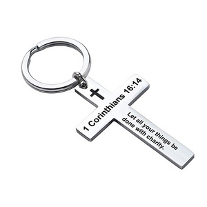 Wholesale Stainless Steel Keychain Cross Religious Keychains Polished Christian Gifts Keychains