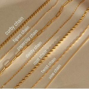 18K GOLD Chain Necklace, 18 Inch Necklace Twisted Chain/Figaro Chain/ Waterproof Necklace Vine Dainty Chain Curb