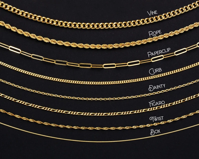 18K GOLD Chain Necklace, 18 Inch Necklace Twisted Chain/Figaro Chain/ Waterproof Necklace Vine Dainty Chain Curb