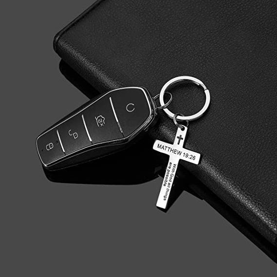 Wholesale Stainless Steel Keychain Cross Religious Keychains Polished Christian Gifts Keychains