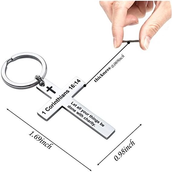 Wholesale Stainless Steel Keychain Cross Religious Keychains Polished Christian Gifts Keychains