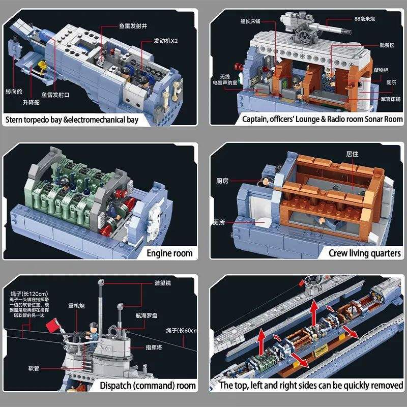 Panlos 628011 Military Large Warship Army Type VIIC Submarine Model Weapon Ship Toy MOC Building Blocks Bricks Toys Kit