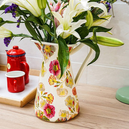 3.5L Enamel Water Jug ,Enamel Pitcher with rolled rim  /full decal  water jug pitcher enamel metal vase for flower planter