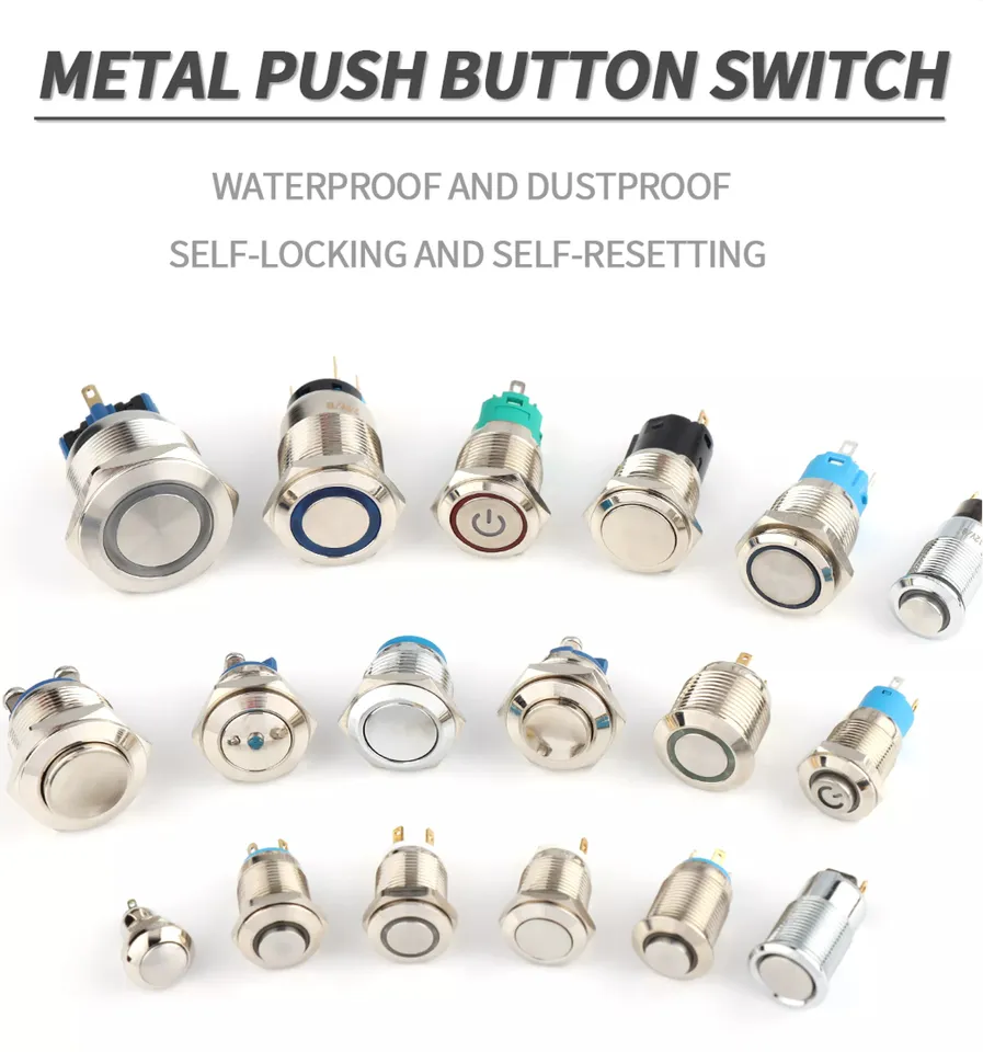 Customized 12mm 16mm 19mm 22mm 25mm 30mm Round Waterproof Ip67 Metal Push Button Momentary Latching Switch