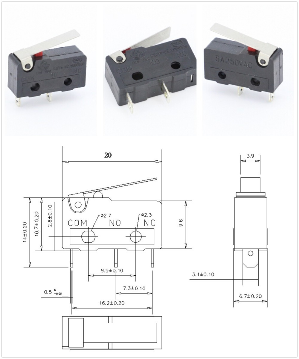 10PCS Hot sale Mini Micro Switch 3Pin With Roller Limit Switch-L 3Pin PCB Mount Hinge lever Subminiature Basic Limit Switch