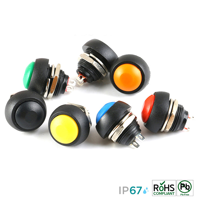 IP67 Waterproof mushroom head plastic button switch self reset,12mm Ball push button switch, Circular Automatically locked