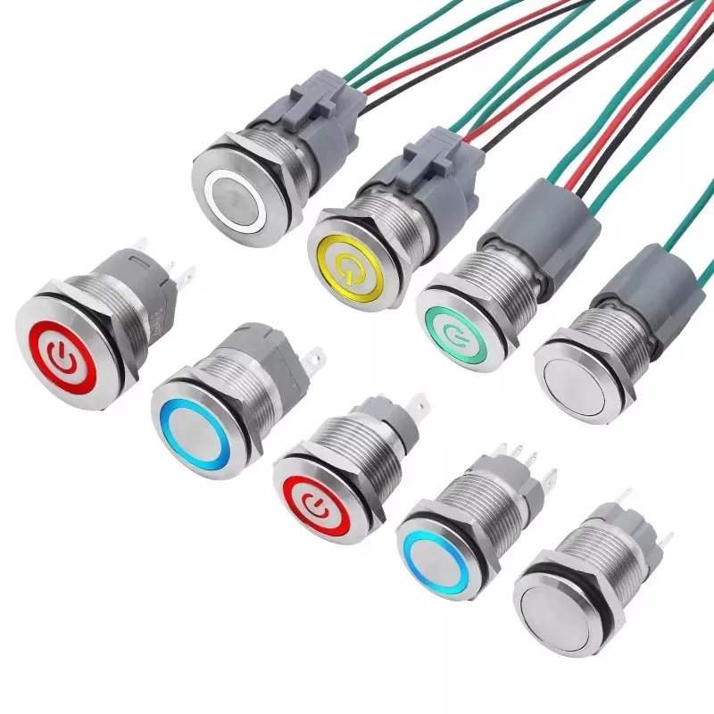 Customized 12mm 16mm 19mm 22mm 25mm 30mm Round Waterproof Ip67 Metal Push Button Momentary Latching Switch