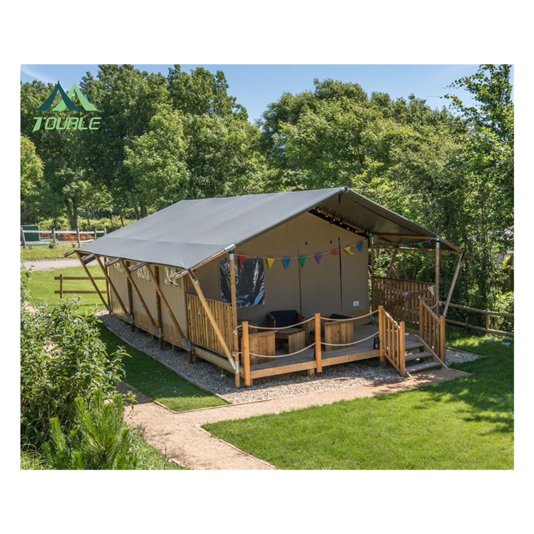 Luxury waterproof canvas wooden structure  family outdoor glamping safari tent house