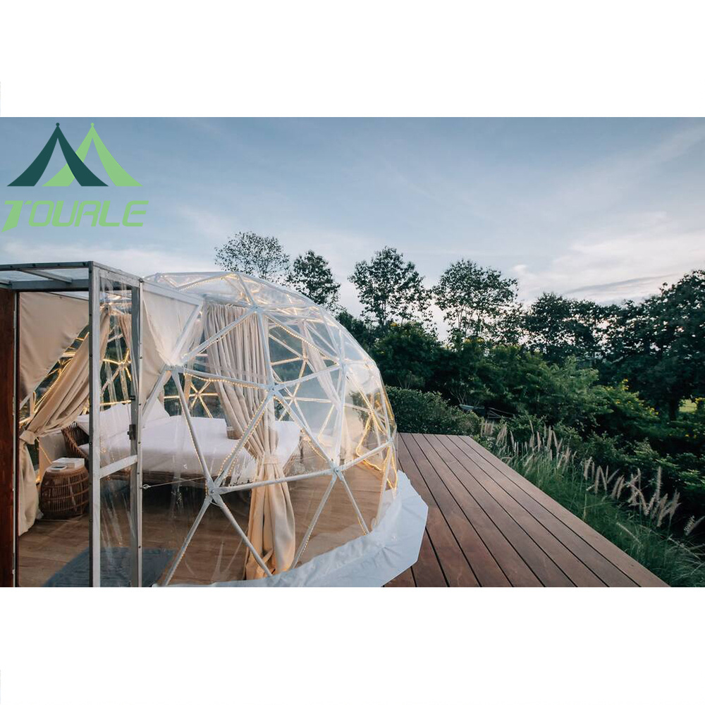 Glamping transparent dome tent 6M geodesic dome with solar fan dome tents for resorts hotel