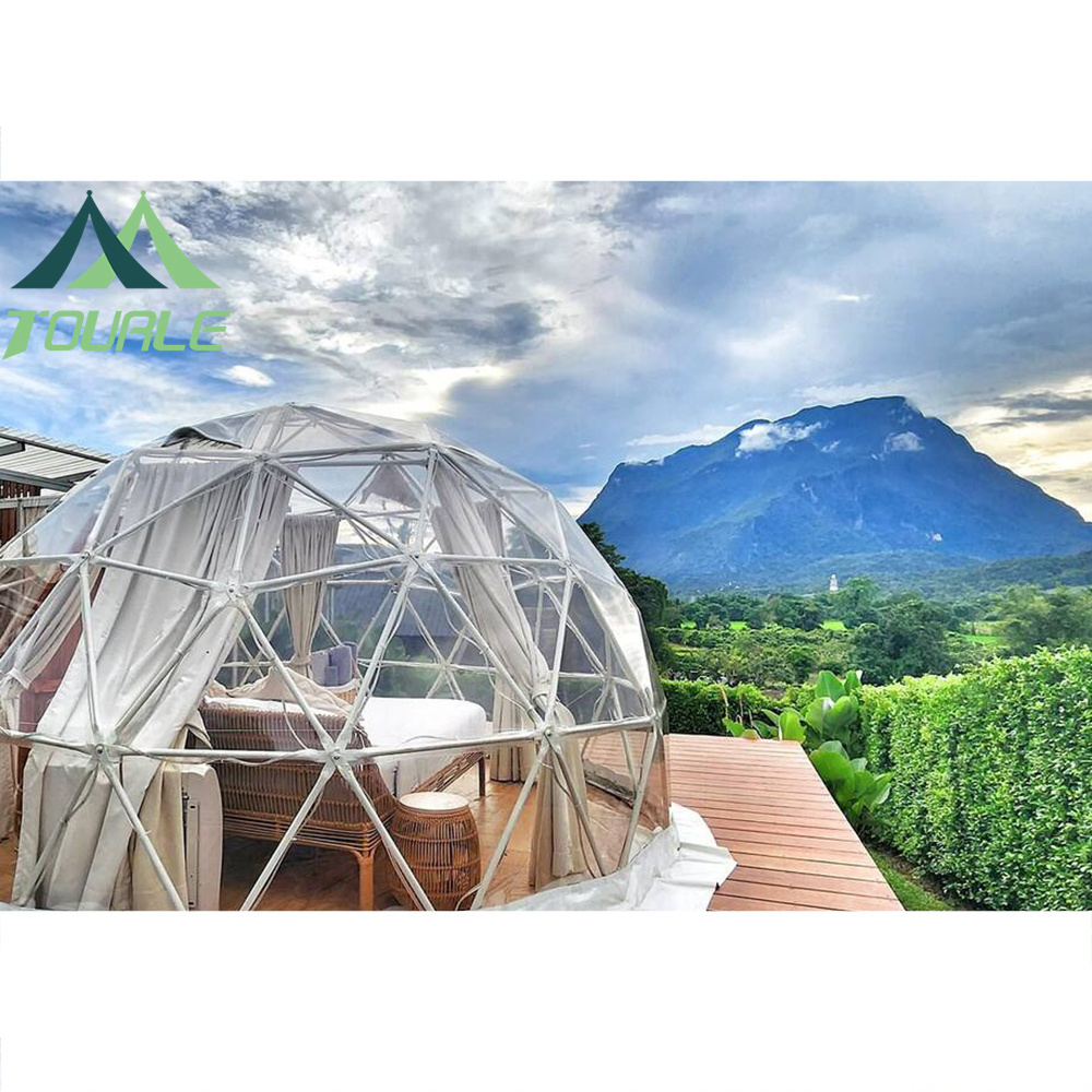 Glamping transparent dome tent 6M geodesic dome with solar fan dome tents for resorts hotel