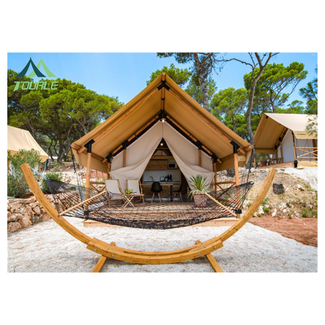 Luxury resort tent wooden structure Canvas fabric waterproof safari tent luxury glamping tent 2 story