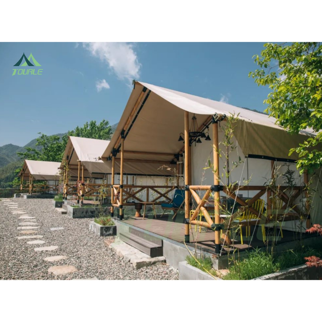 outdoor large glamping prebuilt house Luxury Hotel project safari tent  wooden pole resort camp tent beach tent