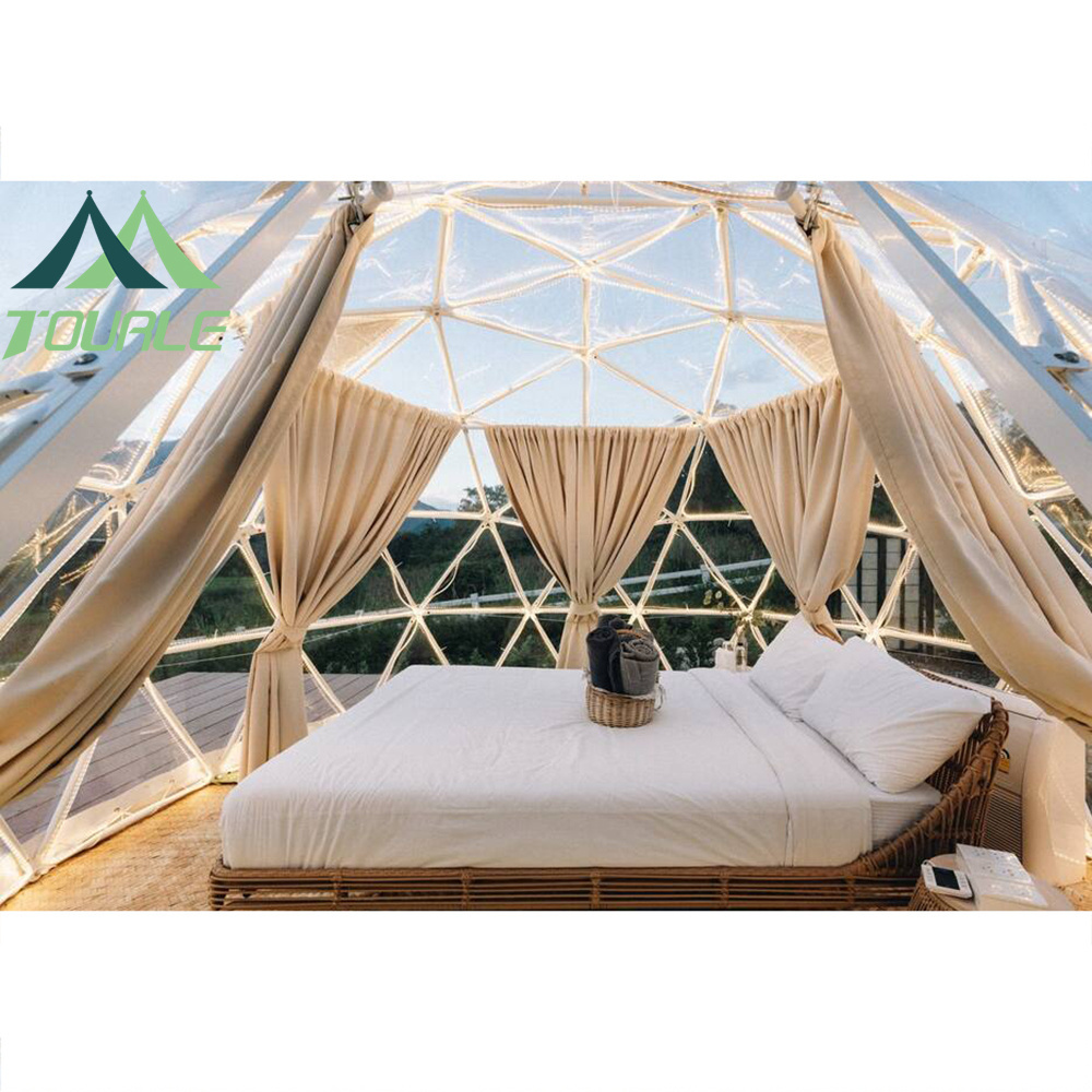 Glamping transparent dome tent 6M geodesic dome with solar fan dome tents for resorts hotel