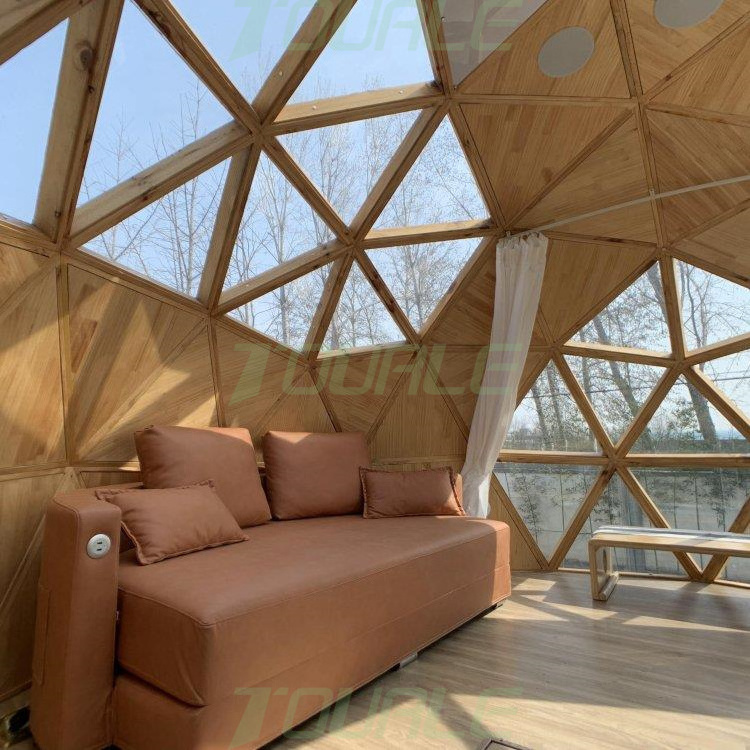 Viewing Cabin Scenic B&B Glass Igloo with Bathroom Wood Floor Decoration Luxurious Geodesic Dome