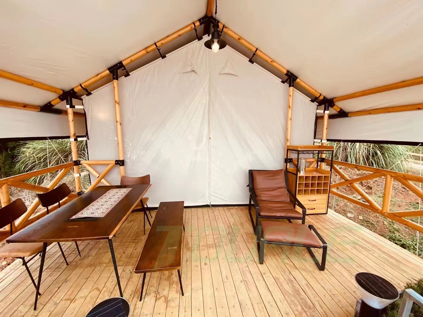 outdoor large glamping prebuilt house Luxury Hotel project safari tent  wooden pole resort camp tent beach tent