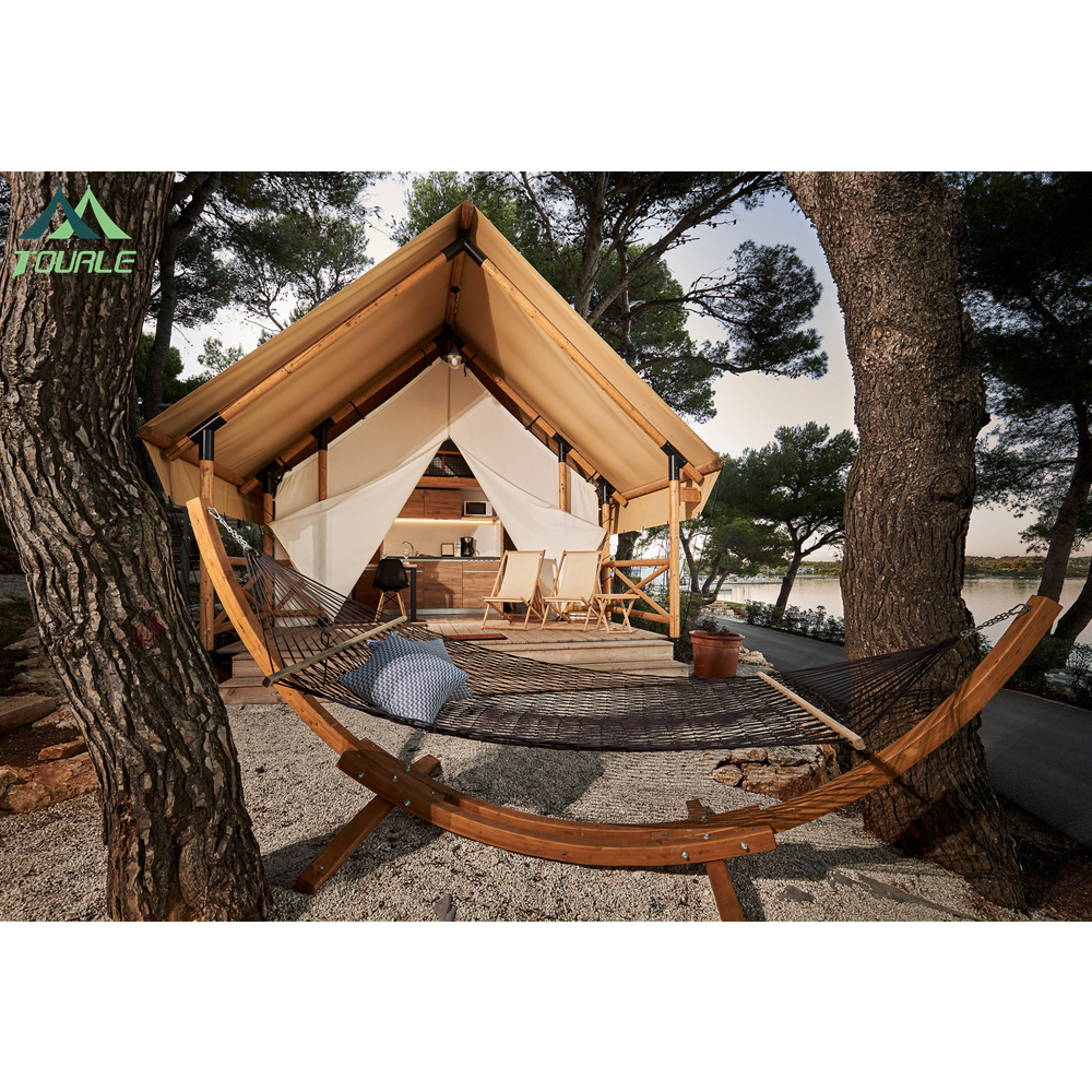 Luxury resort tent wooden structure Canvas fabric waterproof safari tent luxury glamping tent 2 story