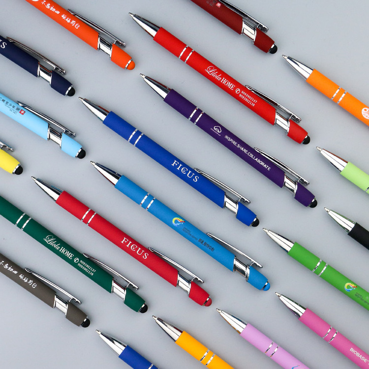 Aluminum Ballpoint Pen With Soft Rubber Touch Screens Cheap Custom Logo For Mobile Phone Ball Pen with logo