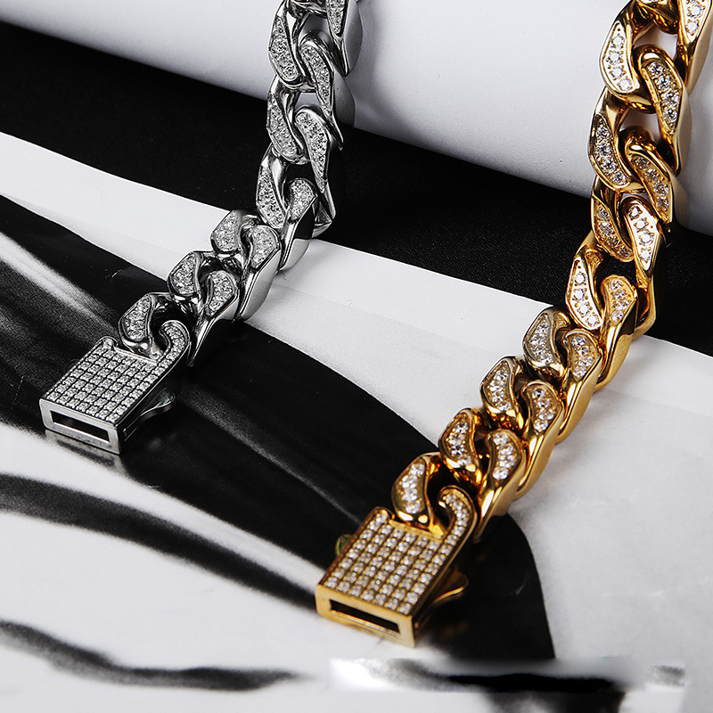 Solid Filled Gold Personalized Thick Chain Stainless Steel Hip Hop Fine moissanite cuban chain link