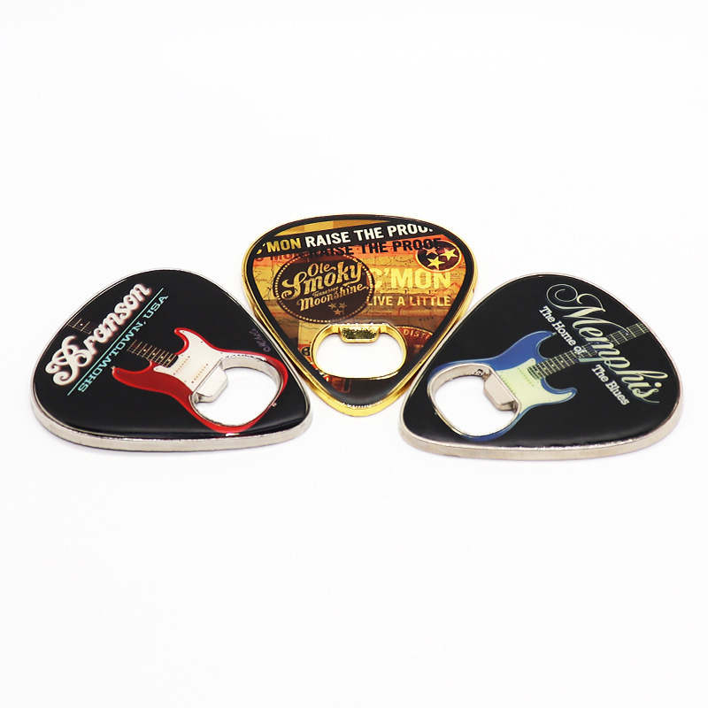 Factory Zinc Alloy Metal Souvenir customized 3D logo Guitar Pick Fridge Sticker magnet beer Opener