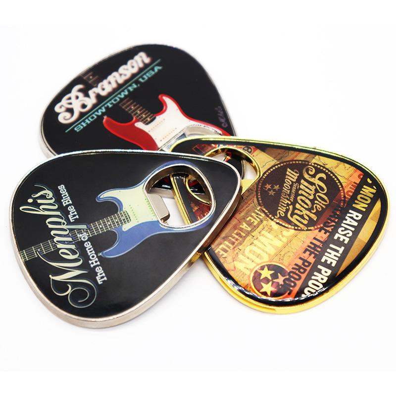 Factory Zinc Alloy Metal Souvenir customized 3D logo Guitar Pick Fridge Sticker magnet beer Opener