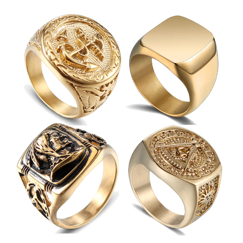 Fashion Jewelry  Masonic Vintage Gold Silver Titanium Steel Custom Hiphop Retro Mens Ring