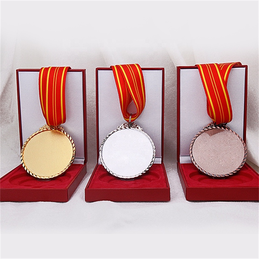 Customized With Ribbon Box Logo Gold Silver Copper Medals Metal Blank Sports Custom Medal