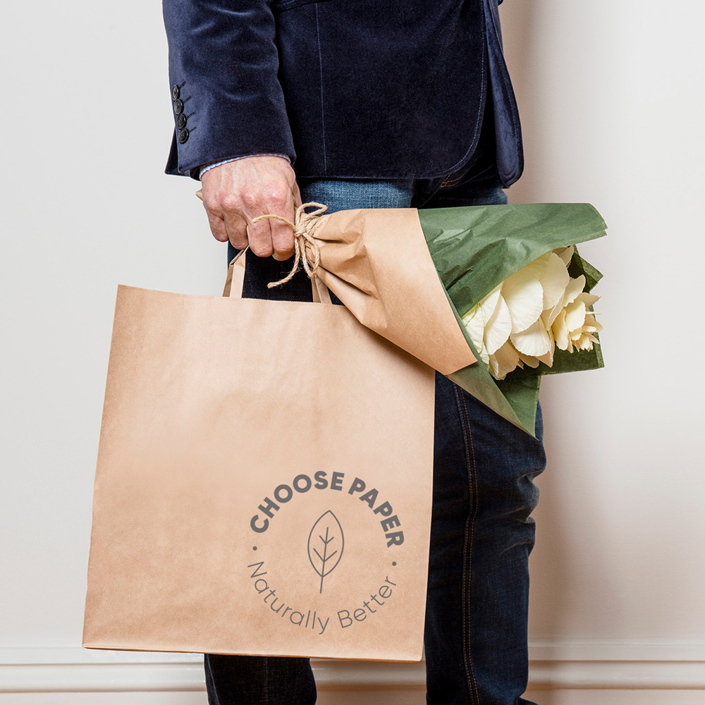 Shopping Grocery Brown And White Kraft Paper Bag With Handles Custom Logo And Color Eco Friendly