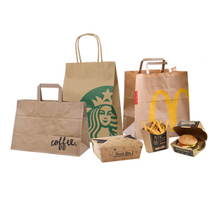 Shopping Grocery Brown And White Kraft Paper Bag With Handles Custom Logo And Color Eco Friendly