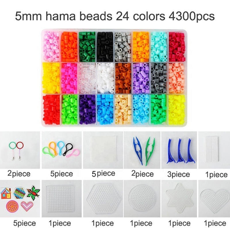 Diy 5mm hama beads set  24 color creative fusion bean manual Kids Ironing Beads Educational Plastic Toys