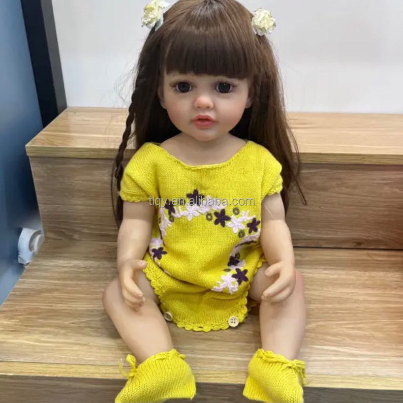 Reborn Baby Dolls Girl 55cm Full Body Vinyl Washable Realistic Long haired girl accompanies Newborn Baby Dolls