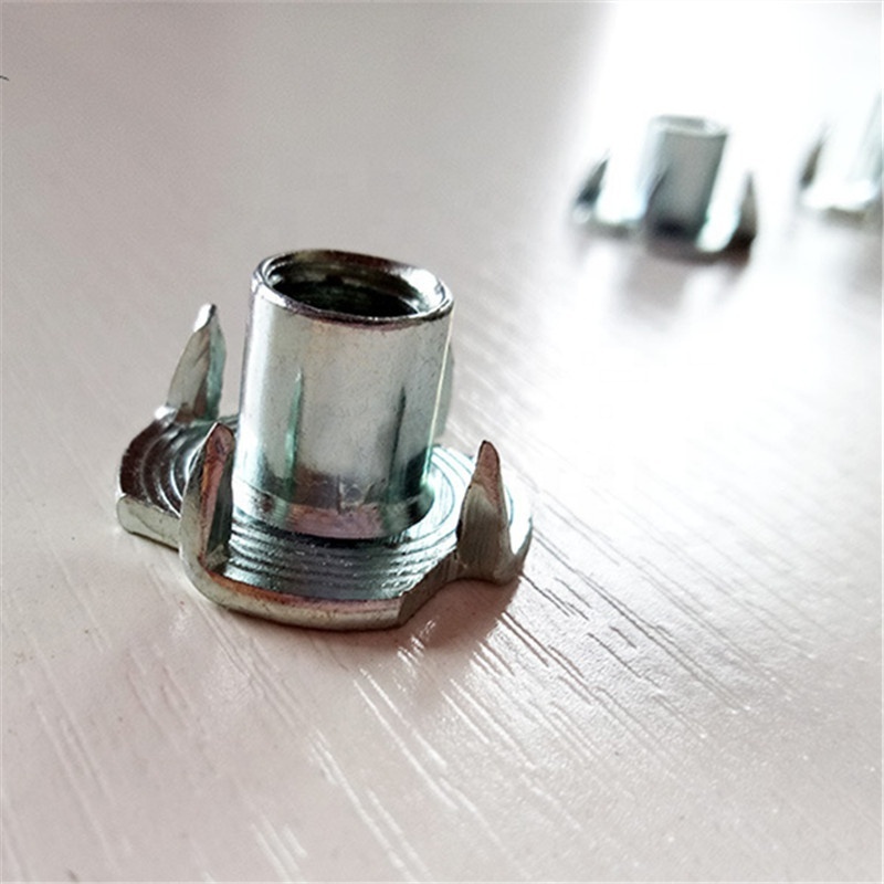 T Nut 4 Prong Threaded Insert Nut Carbon Steel Zinc Plated for Wood Rock Climbing Wall Holds Plywood Furniture Particle Board