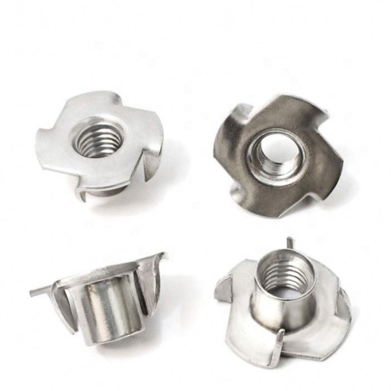 T Nut 4 Prong Threaded Insert Nut Carbon Steel Zinc Plated for Wood Rock Climbing Wall Holds Plywood Furniture Particle Board