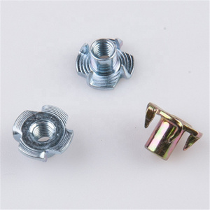 T Nut 4 Prong Threaded Insert Nut Carbon Steel Zinc Plated for Wood Rock Climbing Wall Holds Plywood Furniture Particle Board