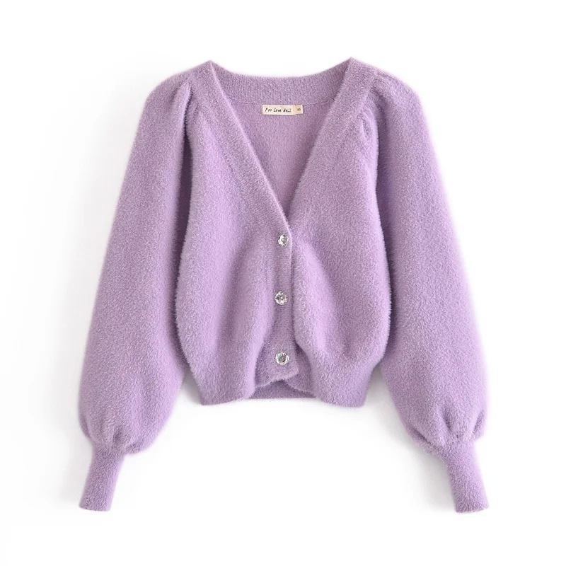 OEM Custom Mohair Women's Cardigan Sweaters Fuzzy Knitwear Long Sleeve Winter Knit Cardigan Sweater