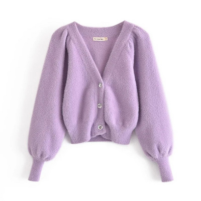 OEM Custom Mohair Women's Cardigan Sweaters Fuzzy Knitwear Long Sleeve Winter Knit Cardigan Sweater