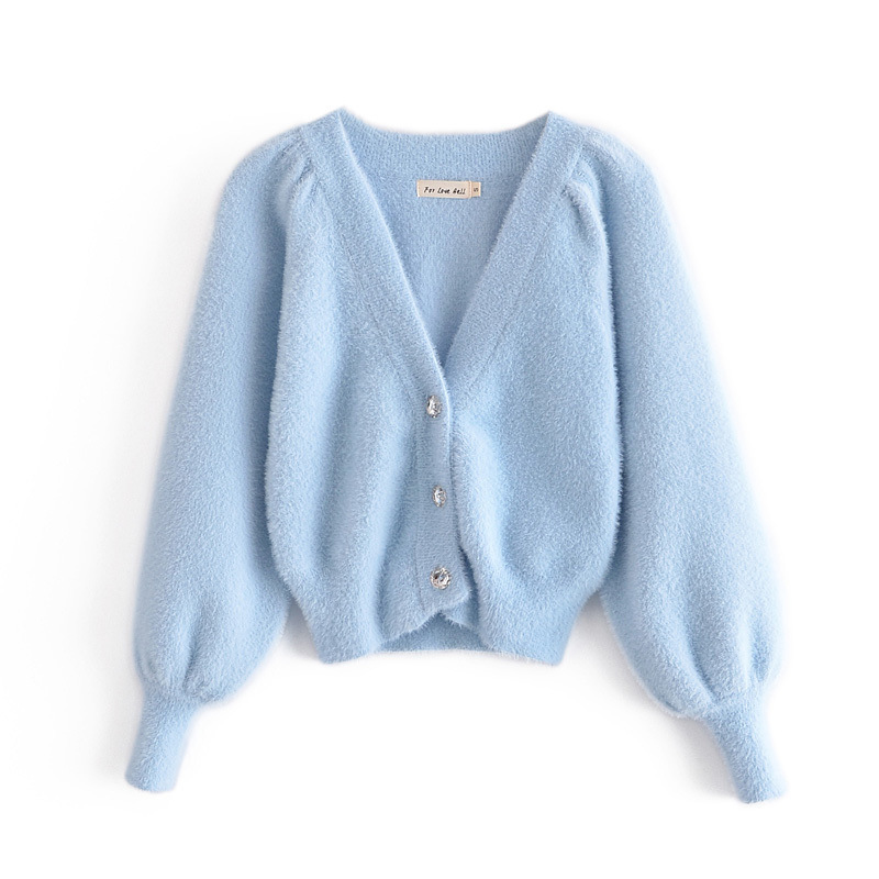 OEM Custom Mohair Women's Cardigan Sweaters Fuzzy Knitwear Long Sleeve Winter Knit Cardigan Sweater